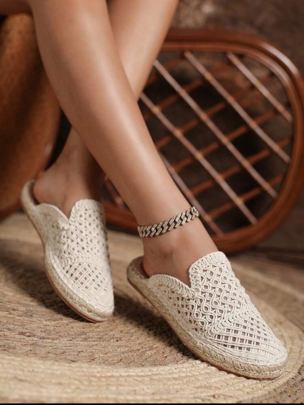 Cream Crochet Slip-On Flats